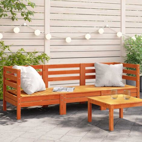 Canapé de jardin 3 places-Salon de jardin Sofa extérieur cire marron bois de pin massif 317470