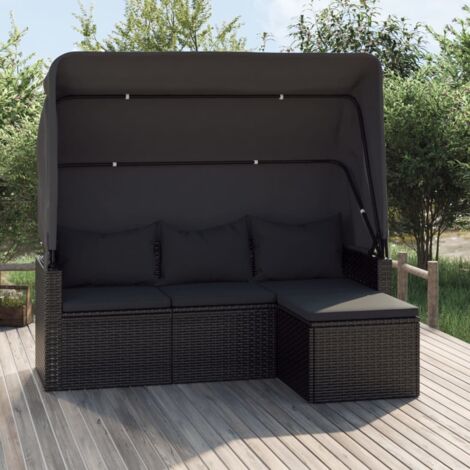 Canapé de jardin 3 places  Sofa Banquette de jardin avec toit et repose-pieds Noir 12546