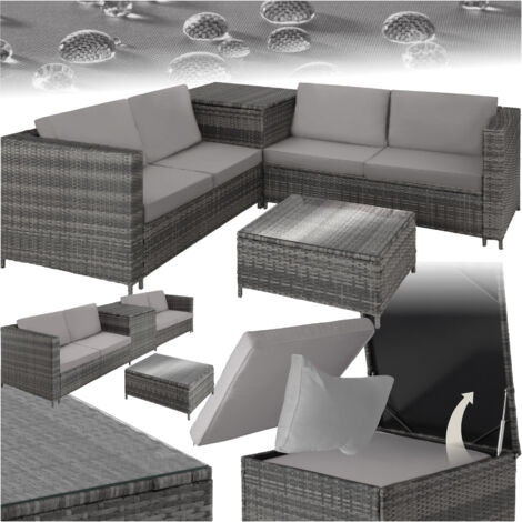 Tectake – Canapé de jardin Siena 4 places – Coffre de rangement – Structure en acier laqué époxy – Tressage en polyéthylène résistant aux UV