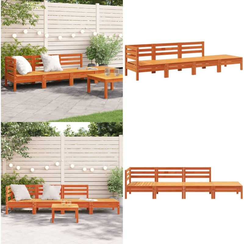 Canapé de jardin 4 places cire marron bois de pin massif - Canapé De Jardin - Mobilier De Jardin - Salon De Jardin - Meubles De Jardin - Bois De Pin
