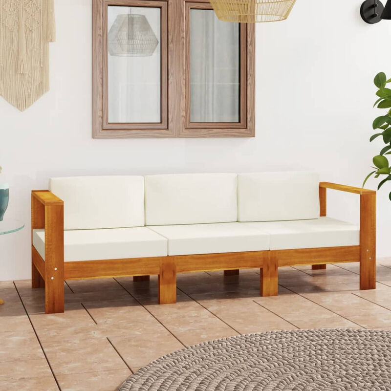 Asupermall - Canape de jardin 4 places et coussins blanc creme Bois d'acacia