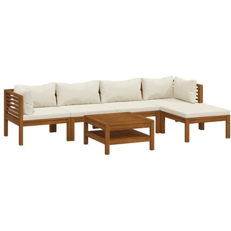 Salon de jardin 6 pcs avec coussin crème Bois d'acacia solide Vidaxl