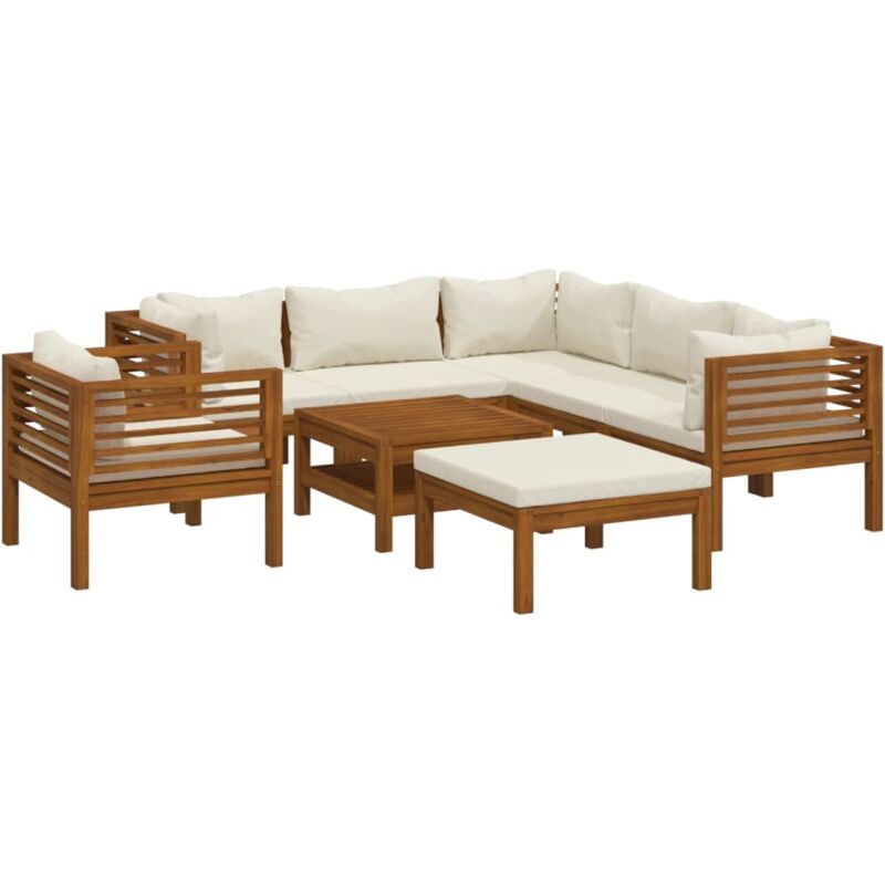 Salon de jardin 8 pcs avec coussin crème Bois d'acacia solide Vidaxl