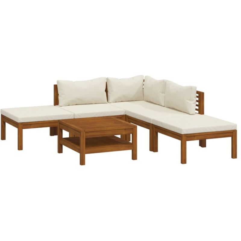 Salon de jardin 6 pcs avec coussin crème Bois d'acacia solide Vidaxl