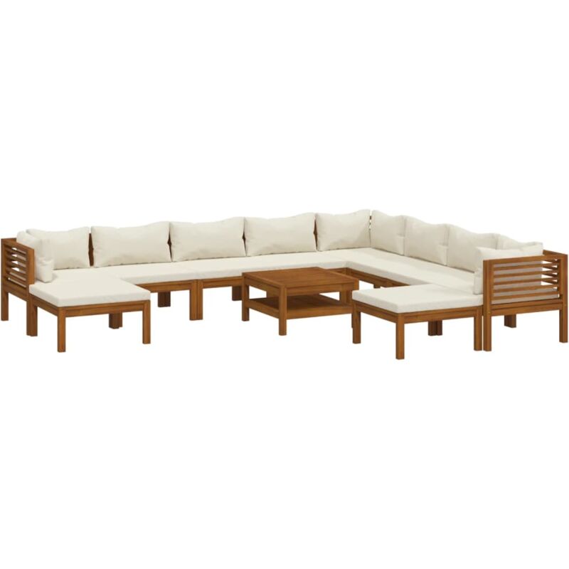 Salon de jardin 11 pcs avec coussin crème Bois d'acacia solide Vidaxl