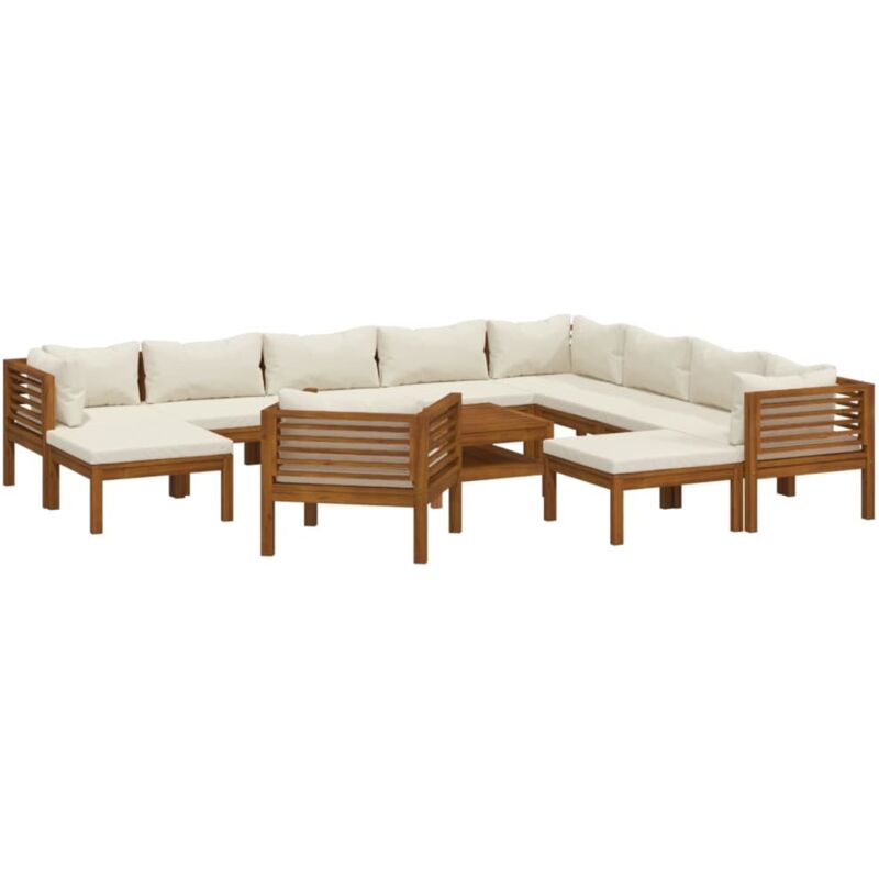 Salon de jardin 12 pcs avec coussin crème Bois d'acacia solide Vidaxl