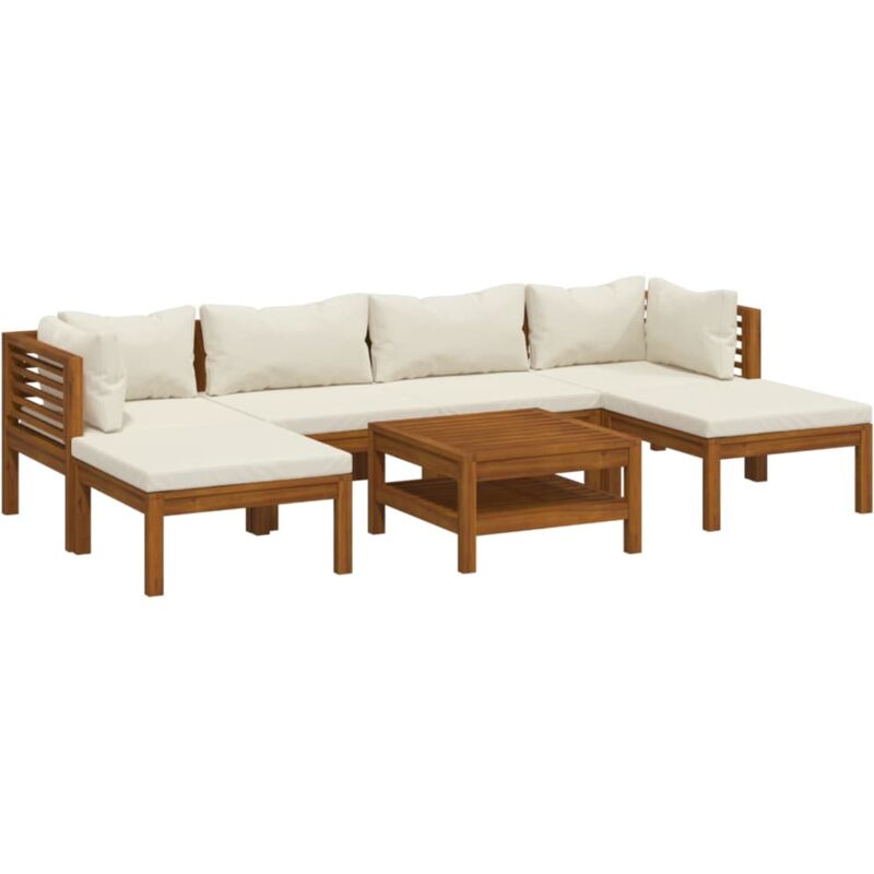 Salon de jardin 7 pcs avec coussin crème Bois d'acacia solide Vidaxl