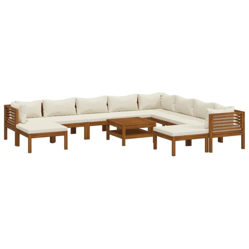 VIDAXL  salon de jardin 11 pcs avec coussin cr&egrave;me bois d'acacia solide