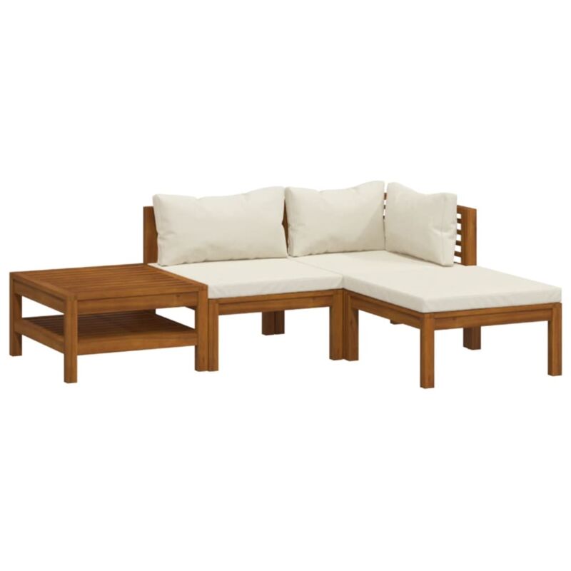 Salon de jardin 4 pcs avec coussin crème Bois d'acacia solide vidaXL