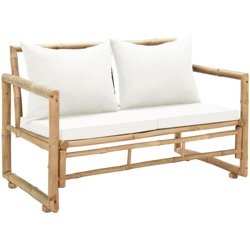 Canapé de jardin à 2 places avec coussins 115 x 65 x 72 cm bambou - Marron
