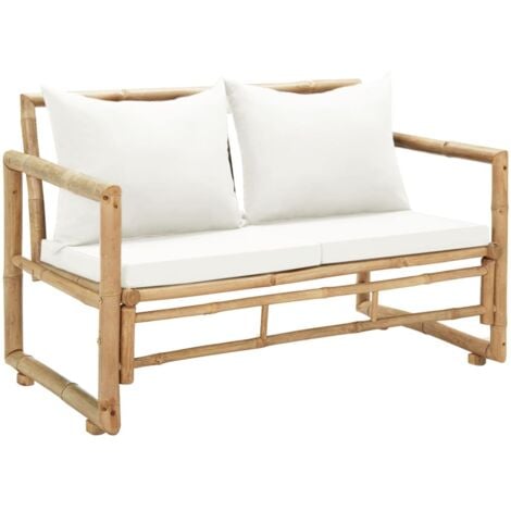 Canapé de jardin à 2 places avec coussins Bambou vidaXL
