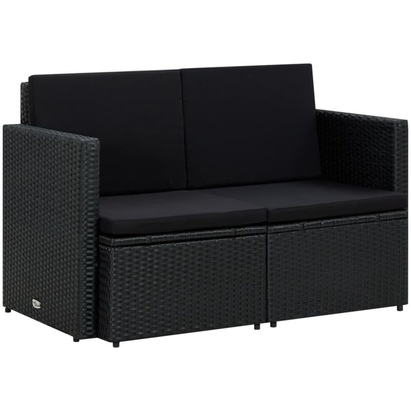 Vidaxl Canap&eacute; De Jardin &Agrave; 2 Places Avec Coussins Noir R&eacute;sine Tress&eacute;e