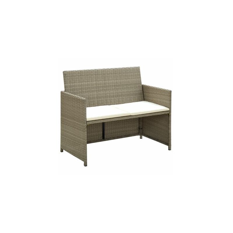 Canape de jardin a 2 places avec coussins Gris Resine tressee
