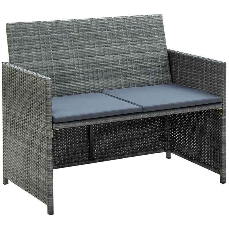 Canape De Jardin a 2 Places Avec Coussins Gris Resine Tressee
