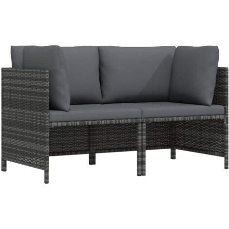 Canapé de jardin à 2 places avec coussins Gris Résine tressée