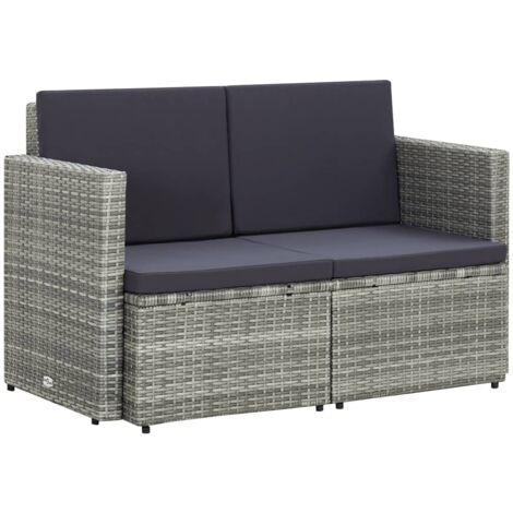 Canapé de Jardin à 2 Places avec Coussins Résine Tressée Noir/Gris vidaXL