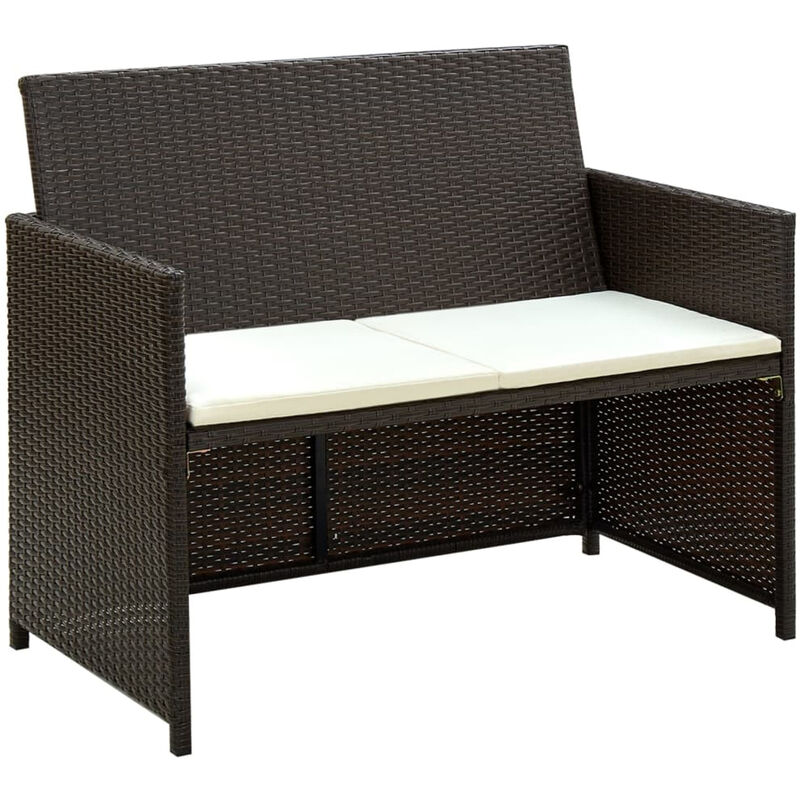 Canape de jardin a 2 places avec coussins Marron Resine tressee