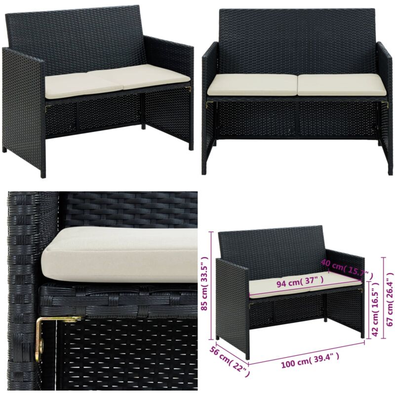 Canapé de jardin à 2 places avec coussins Noir Résine tressée - Canapé De Jardin - Canapé Extérieur - Mobilier De Jardin - Résine Tressée - Canapé