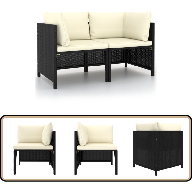 Canapé de jardin à 2 places avec coussins Noir Résine tressée - Canapé De Jardin - Mobilier De Jardin - Sofa Extérieur - Set De Salon De Jardin