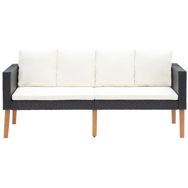 Canapé de jardin à 2 places avec coussins Résine tressée Noir Vidaxl