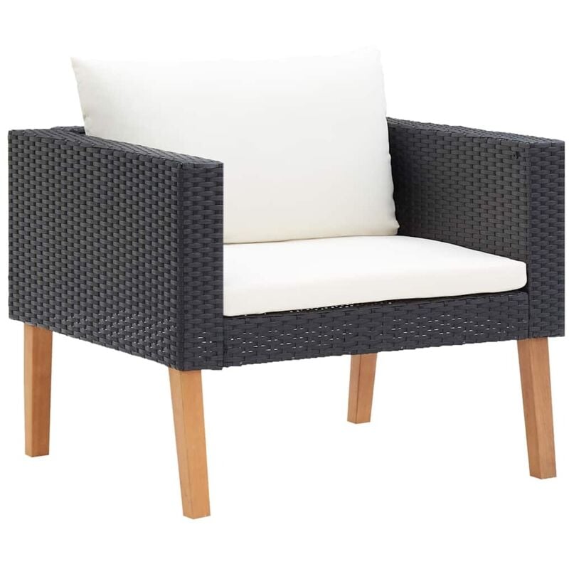 Canapé simple de jardin avec coussins Résine tressée Noir vidaXL