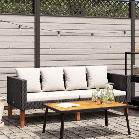 Canapé de jardin à 2 places avec coussins-Salon de jardin Sofa extérieur Résine tressée Noir 479365