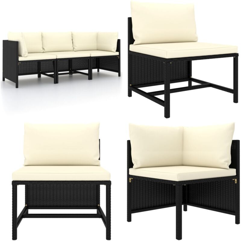Canapé de jardin à 3 places avec coussins Noir Résine tressée - Canapé De Jardin - Mobilier De Jardin - Sofa Extérieur - Ensemble Salon De Jardin