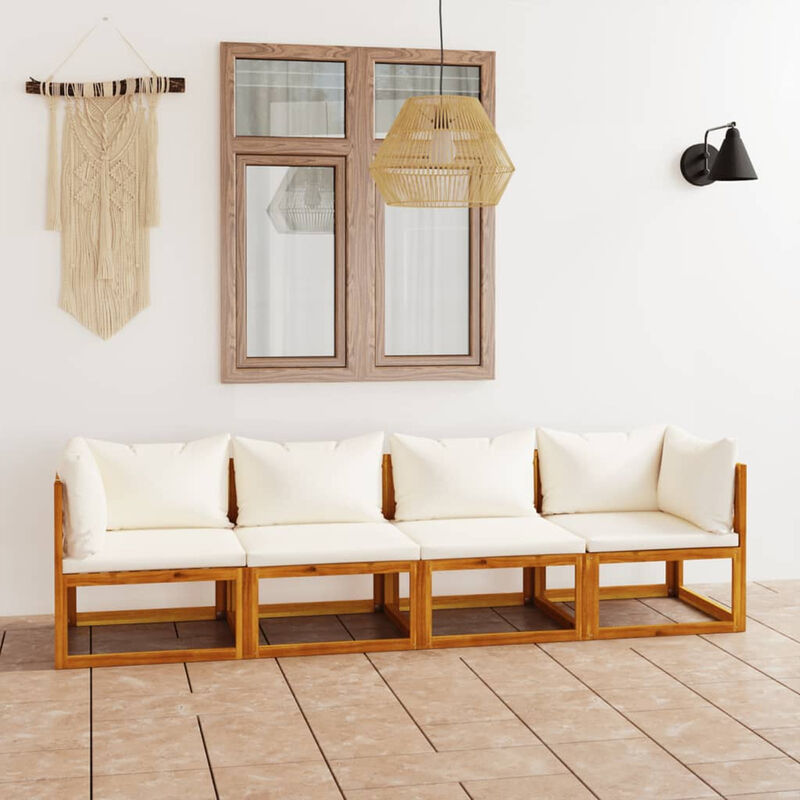 Asupermall - Canape de jardin a 4 places avec coussin Creme Bois d'acacia