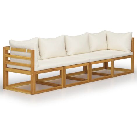 Canapé de jardin à 4 places avec coussin Crème Bois d'acacia - Crème