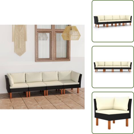 Canapé de jardin à 4 places avec coussins Noir Résine tressée - Canapé De Jardin - Salon De Jardin - Mobilier De Jardin - Meubles De Jardin - Canapé Extérieur