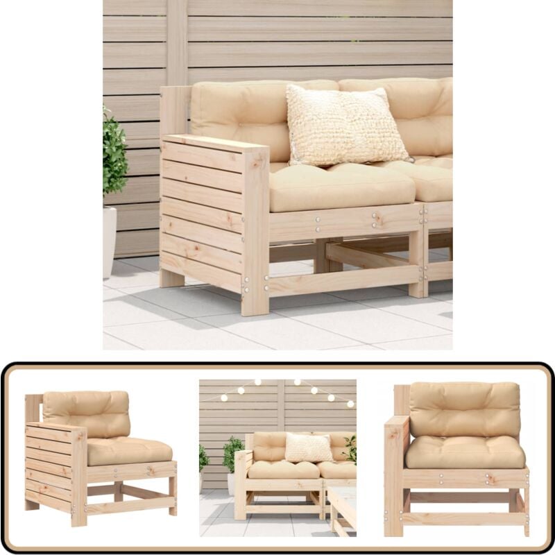Canapé de jardin accoudoir avec coussin bois massif de pin - Canapé De Jardin - Mobilier De Jardin - Meubles De Jardin - Canapé Extérieur - Canapé