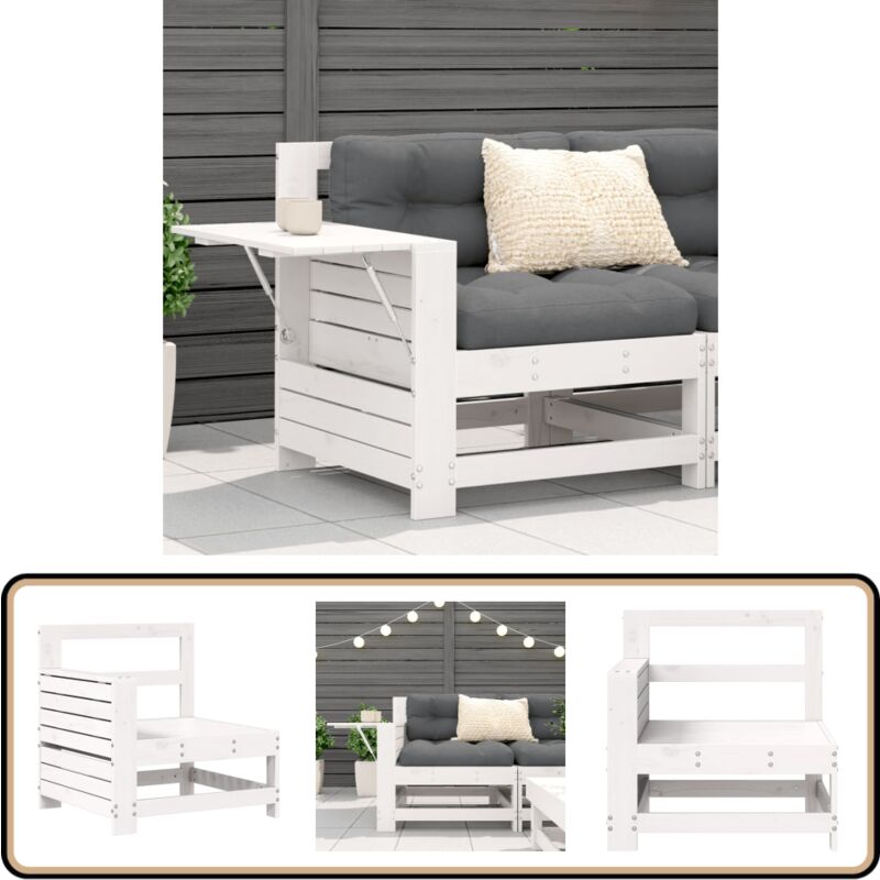 Canapé de jardin accoudoir et table d'appoint blanc massif pin - Canapé De Jardin - Meuble De Jardin - Salon De Jardin - Canapé Extérieur - Mobilier