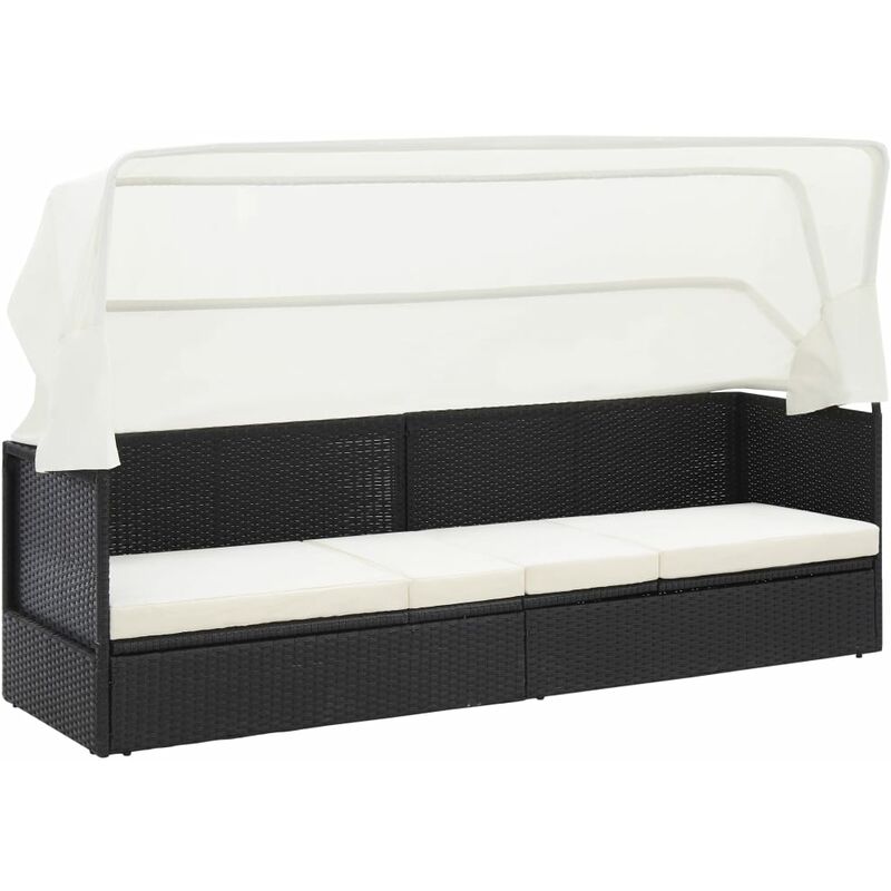 Canape de jardin avec auvent Noir Resine tressee