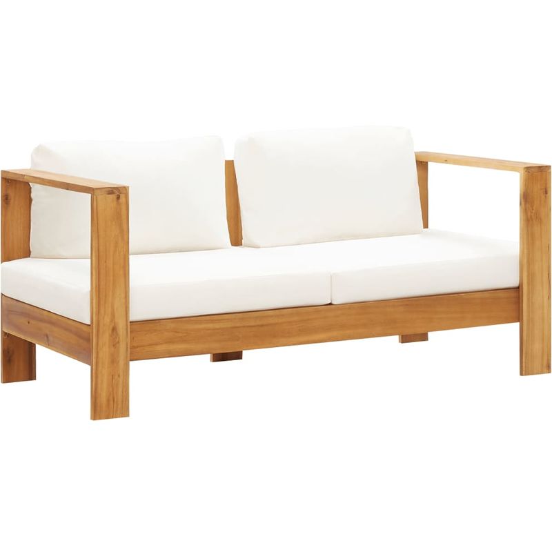Canape de jardin avec coussin 140 cm Acacia solide Blanc creme