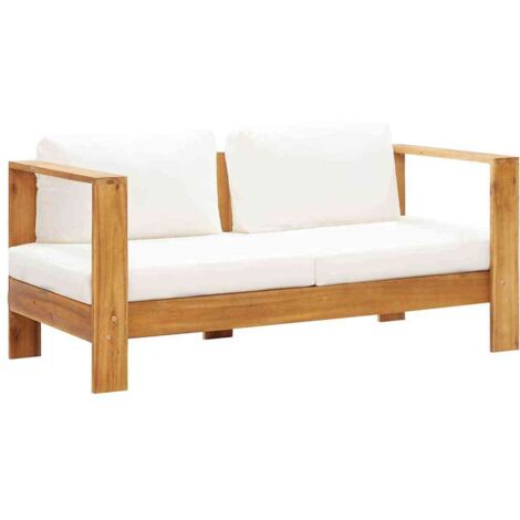 Canapé de jardin avec coussin 140 cm Acacia solide Blanc crème