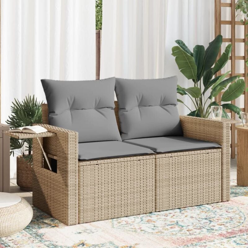 Vidaxl - Canapé de jardin avec coussins 2 places beige résine tressée