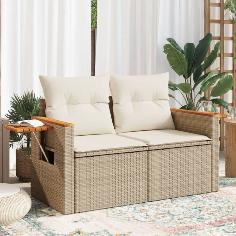 Vidaxl - Canapé de jardin avec coussins 2 places beige résine tressée