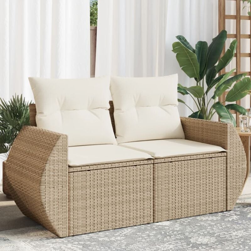 Vidaxl - Canapé de jardin avec coussins 2 places beige résine tressée