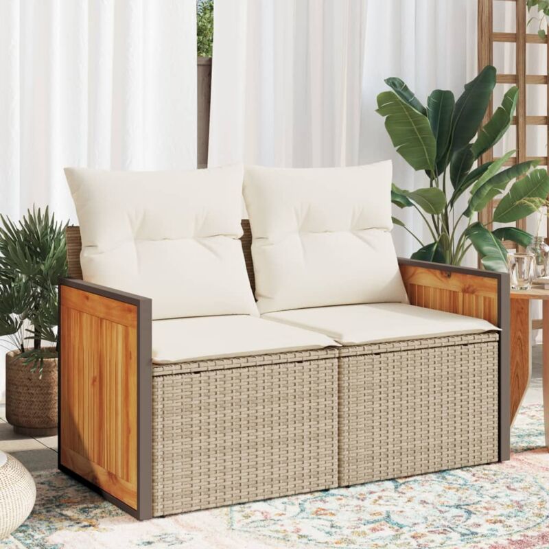 Vidaxl - Canapé de jardin avec coussins 2 places beige résine tressée