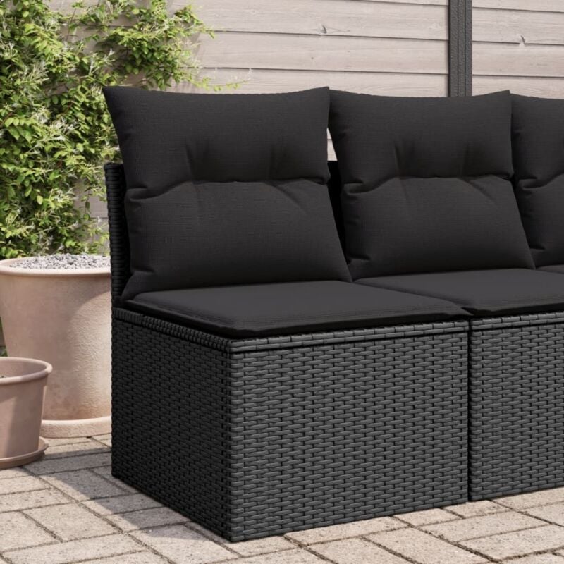 Chaise de jardin sans accoudoirs avec coussins noir poly rotin Vidaxl