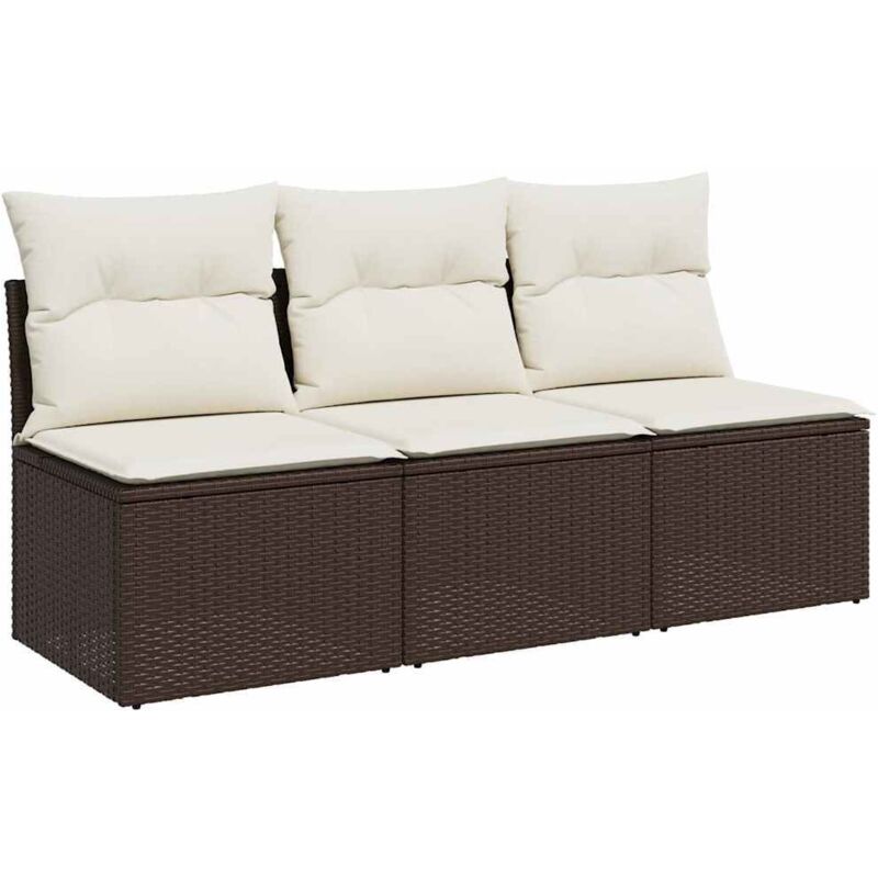 Canapé de jardin avec coussins 3 places brun résine tressée Vidaxl