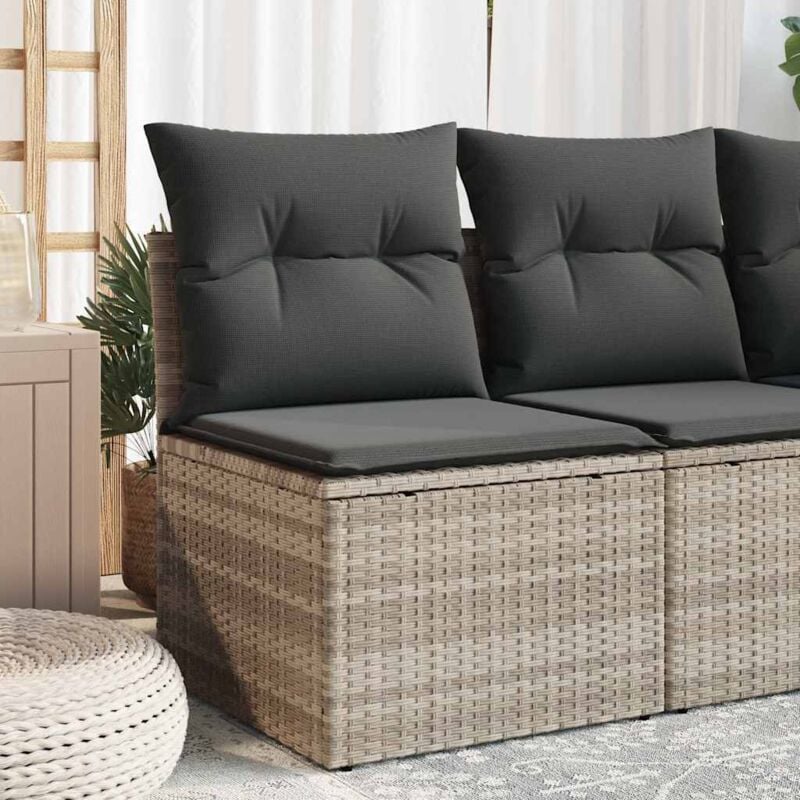 Chaise de jardin sans accoudoirs avec coussins gris clair rotin Vidaxl