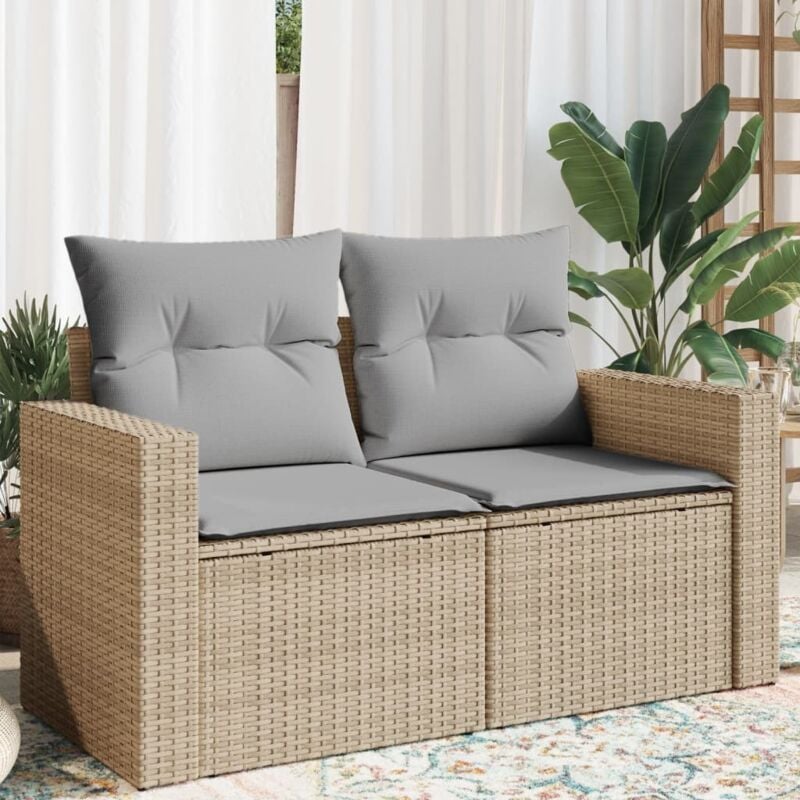 Canapé de jardin avec coussins 2 places beige résine tressée Vidaxl