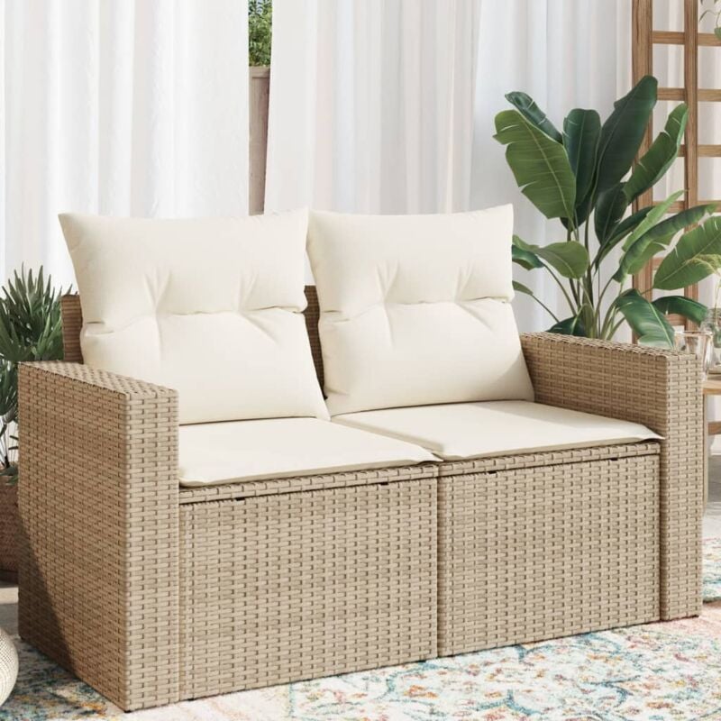 Canapé de jardin avec coussins 2 places beige résine tressée Vidaxl