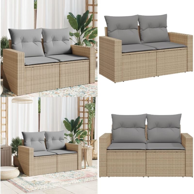 Canapé de jardin avec coussins 2 places beige résine tressée - Canapé De Jardin - Meuble De Jardin - Salon De Jardin - Résine Tressée - Fauteuil De