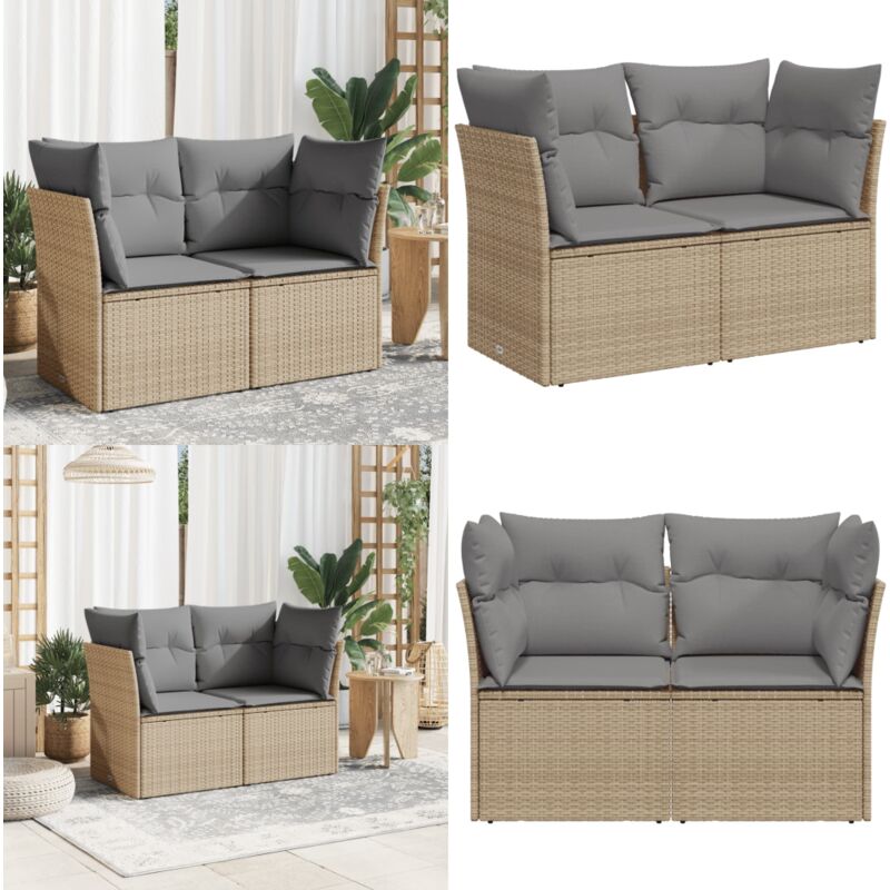 Canapé de jardin avec coussins 2 places beige résine tressée - Canapé De Jardin - Meuble De Jardin - Salon De Jardin - Résine Tressée - Rotin