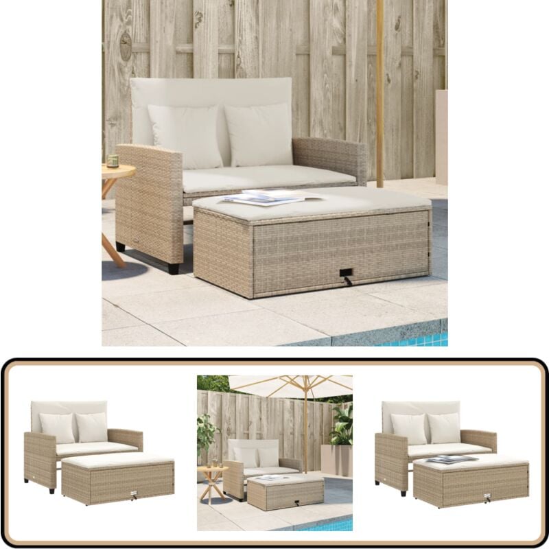 Canapé de jardin avec coussins 2 places beige résine tressée - Canapé De Jardin - Salon De Jardin - Mobilier Extérieur - Résine Tressée - Rotin