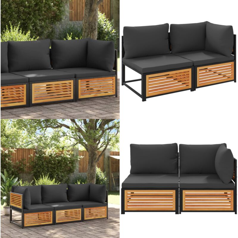 Canapé de jardin avec coussins 2 places bois massif d'acacia - Canapé De Jardin - Canapé Extérieur - Mobilier De Jardin - Meubles De Jardin - Salon