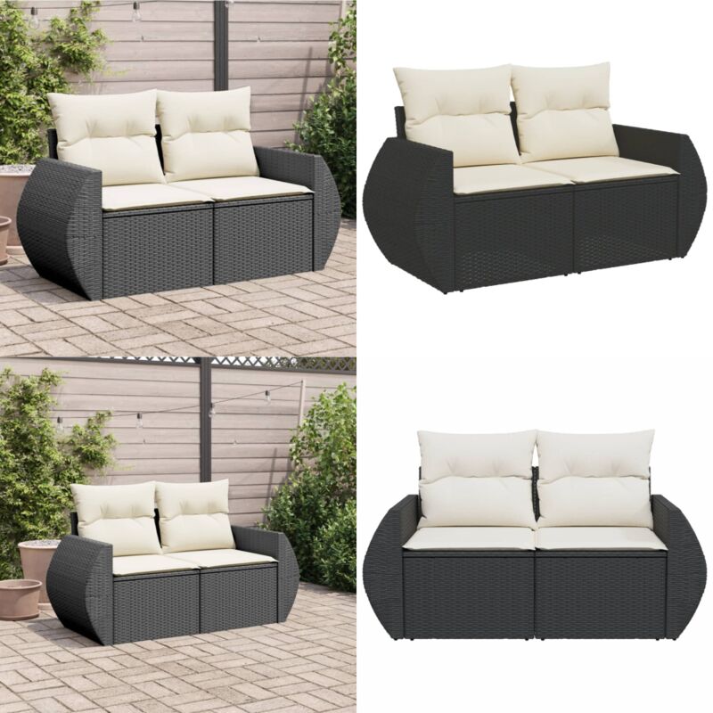 Canapé de jardin avec coussins 2 places noir résine tressée - Canapé De Jardin - Meuble De Jardin - Salon De Jardin - Résine Tressée - Mobilier