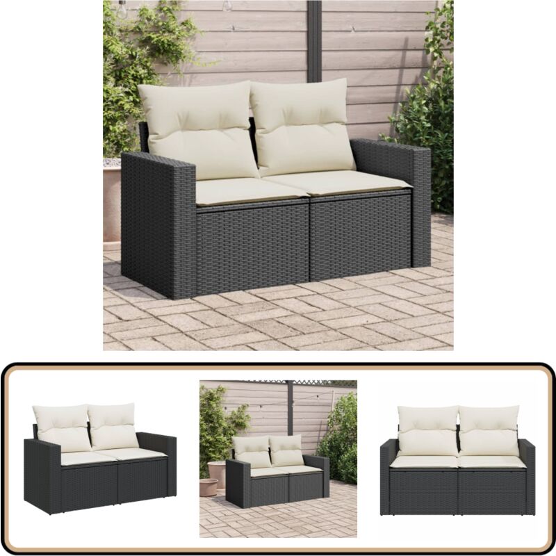 Canapé de jardin avec coussins 2 places noir résine tressée - Canapé De Jardin - Meuble De Jardin - Salon De Jardin - Résine Tressée - Rotin